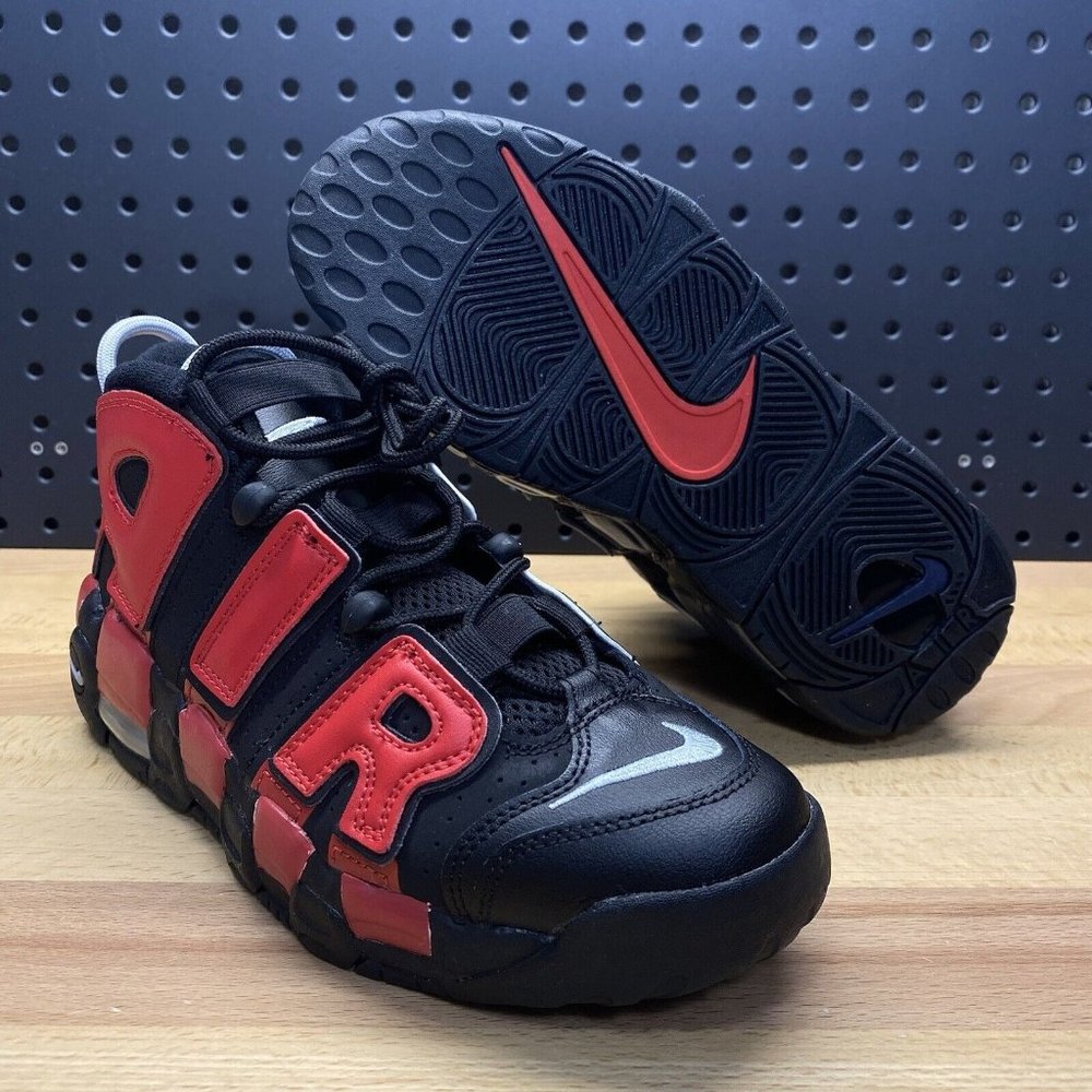 Nike Air More Uptempo '96 GS Retro Shoes Black Red Youth Size 5Y / Women’s 6.5